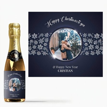 Mini-bouteille de vin mousseux personnalisée avec photo et texte - Shiny Snowflakes