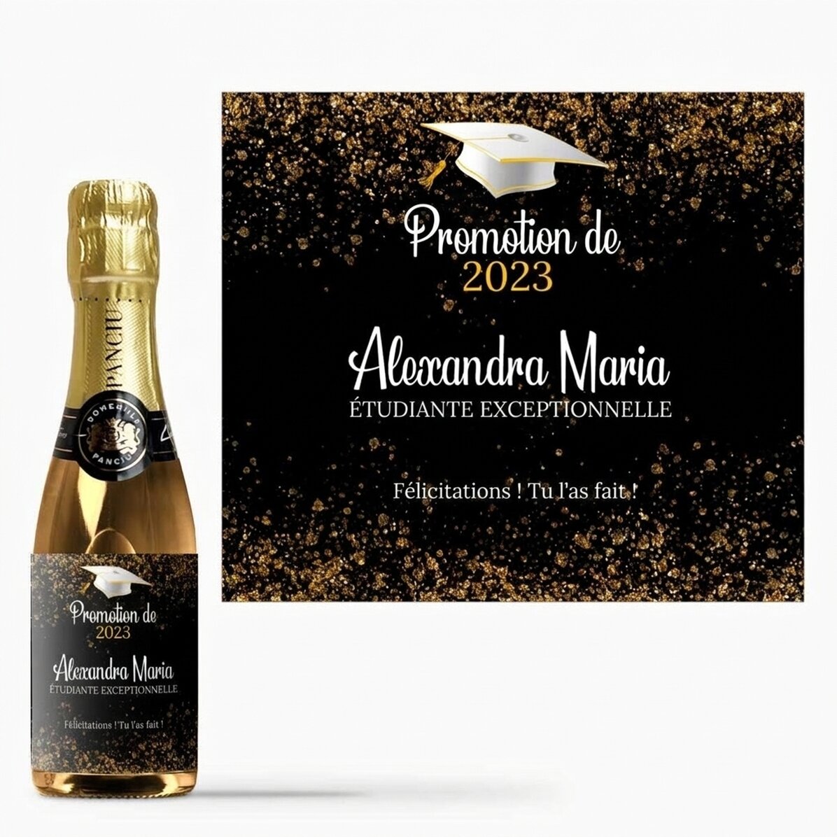 Mini-bouteille de vin mousseux pour la remise des diplômes, personnalisée avec l