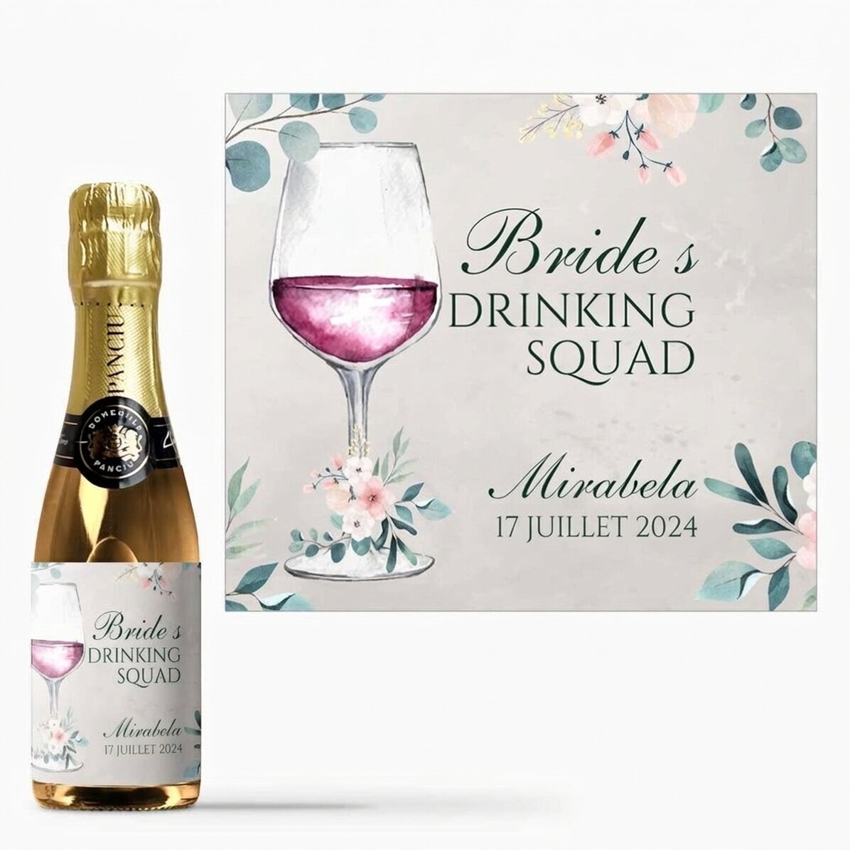 Mini-bouteille de vin mousseux personnalisée avec un message pour l