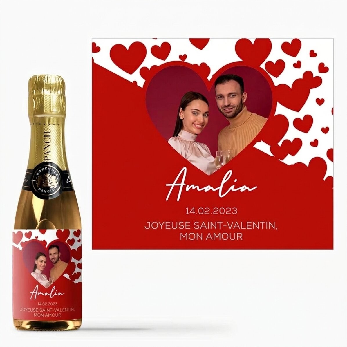 Mini-bouteille de vin mousseux personnalisée avec une photo et un texte - Je t