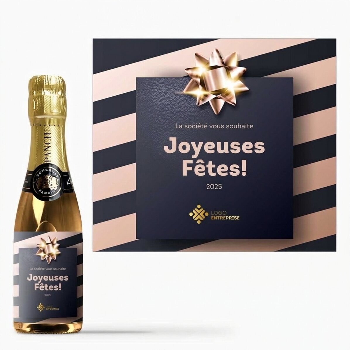 Mini-bouteille de vin mousseux personnalisée avec logo et texte - Cadeau de fin d