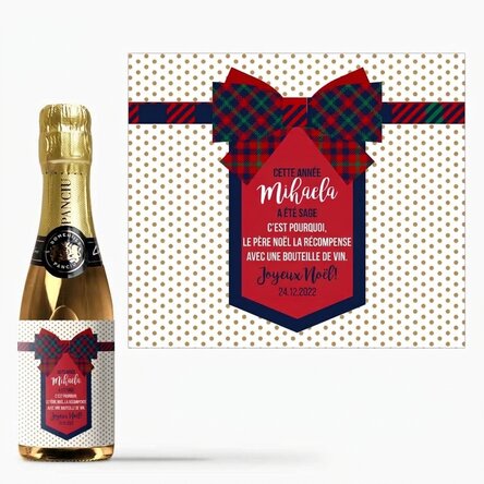Mini-bouteille de vin mousseux personnalisée avec un message - Nœud