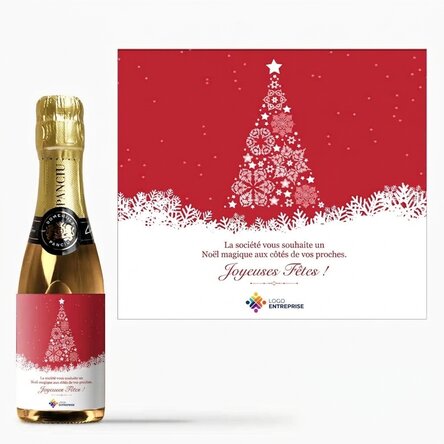 Mini-bouteille de vin mousseux personnalisée avec texte et logo - La magie de Noël