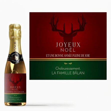 Mini-bouteille de vin mousseux personnalisée avec un message - Fêtes de fin d'année
