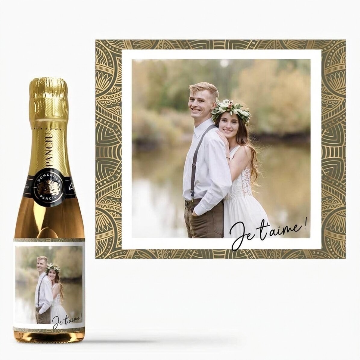 Mini-bouteille de vin mousseux personnalisée avec une photo - Je t