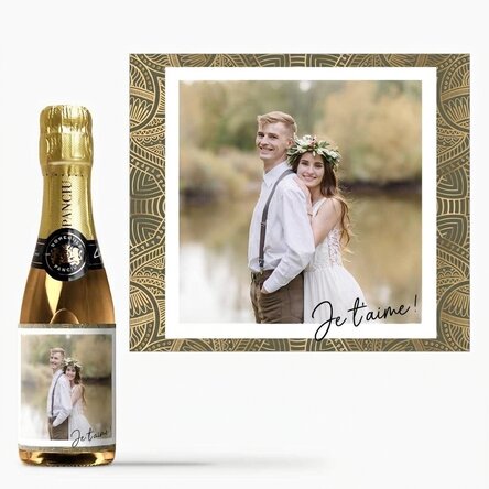 Mini-bouteille de vin mousseux personnalisée avec une photo - Je t'aime !