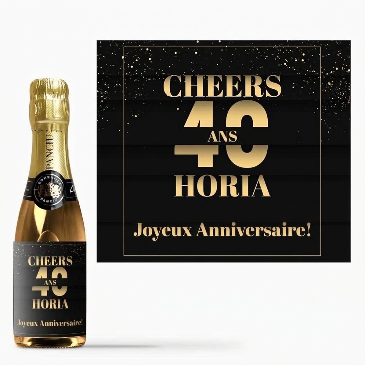 Mini-bouteille de vin mousseux personnalisée avec le message « Joyeux anniversaire » - Cheers to you