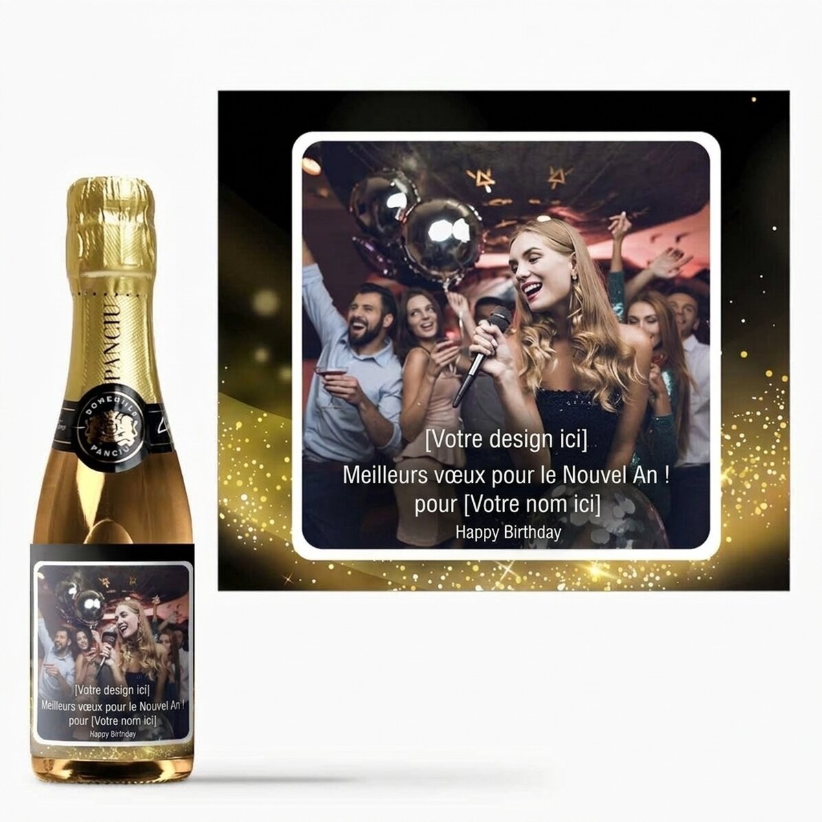 Mini-bouteille de vin mousseux personnalisée avec une photo - Gold