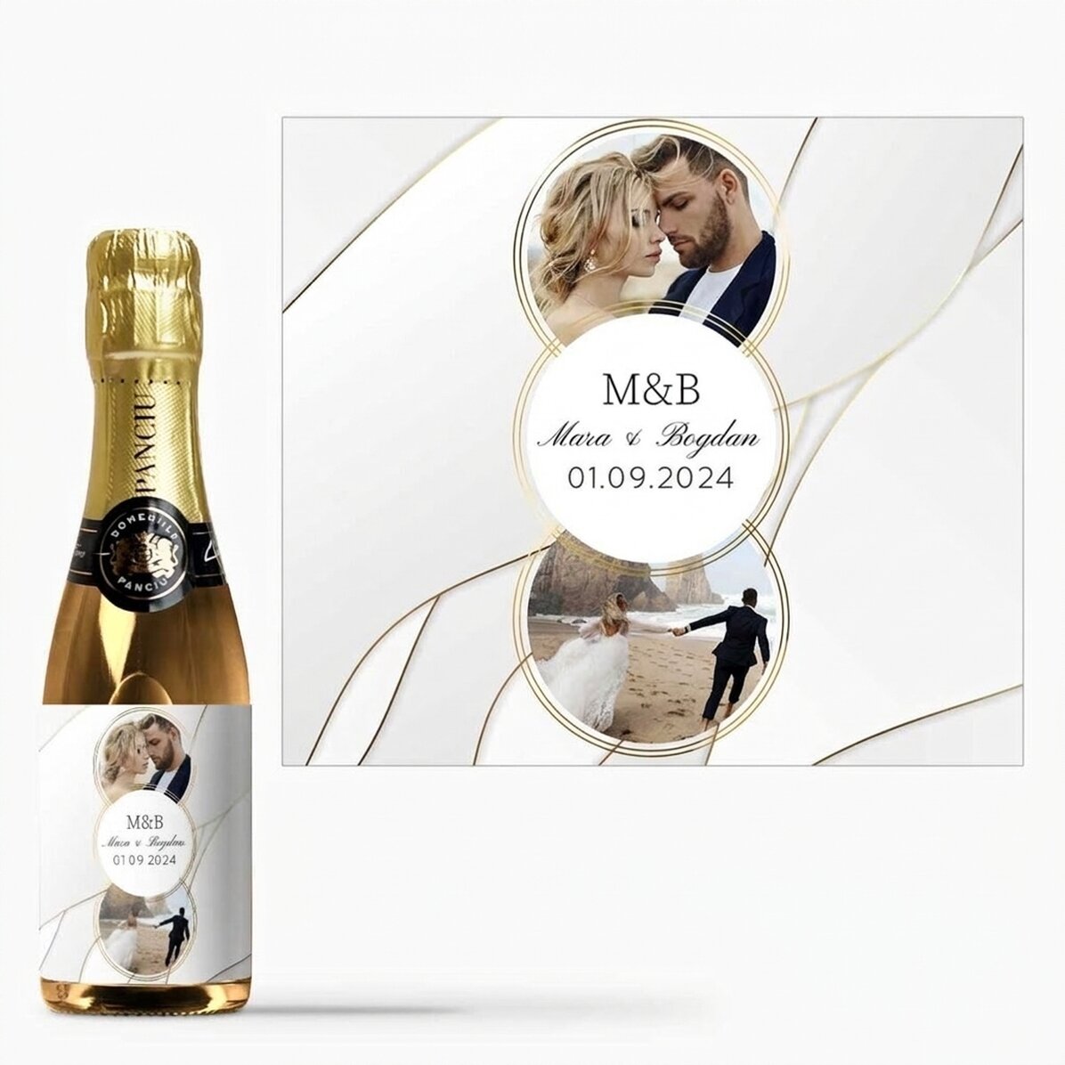 Mini-bouteille de vin mousseux personnalisée avec photo et texte - Together