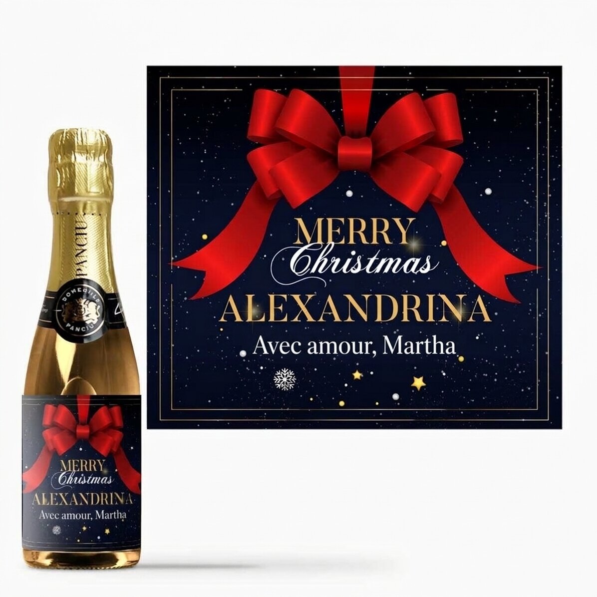 Mini-bouteille de vin mousseux personnalisée avec un message - Glamorous Christmas