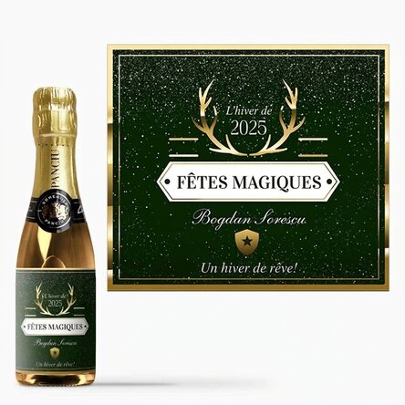 Mini-bouteille de vin mousseux personnalisée avec un message - Golden Antlers