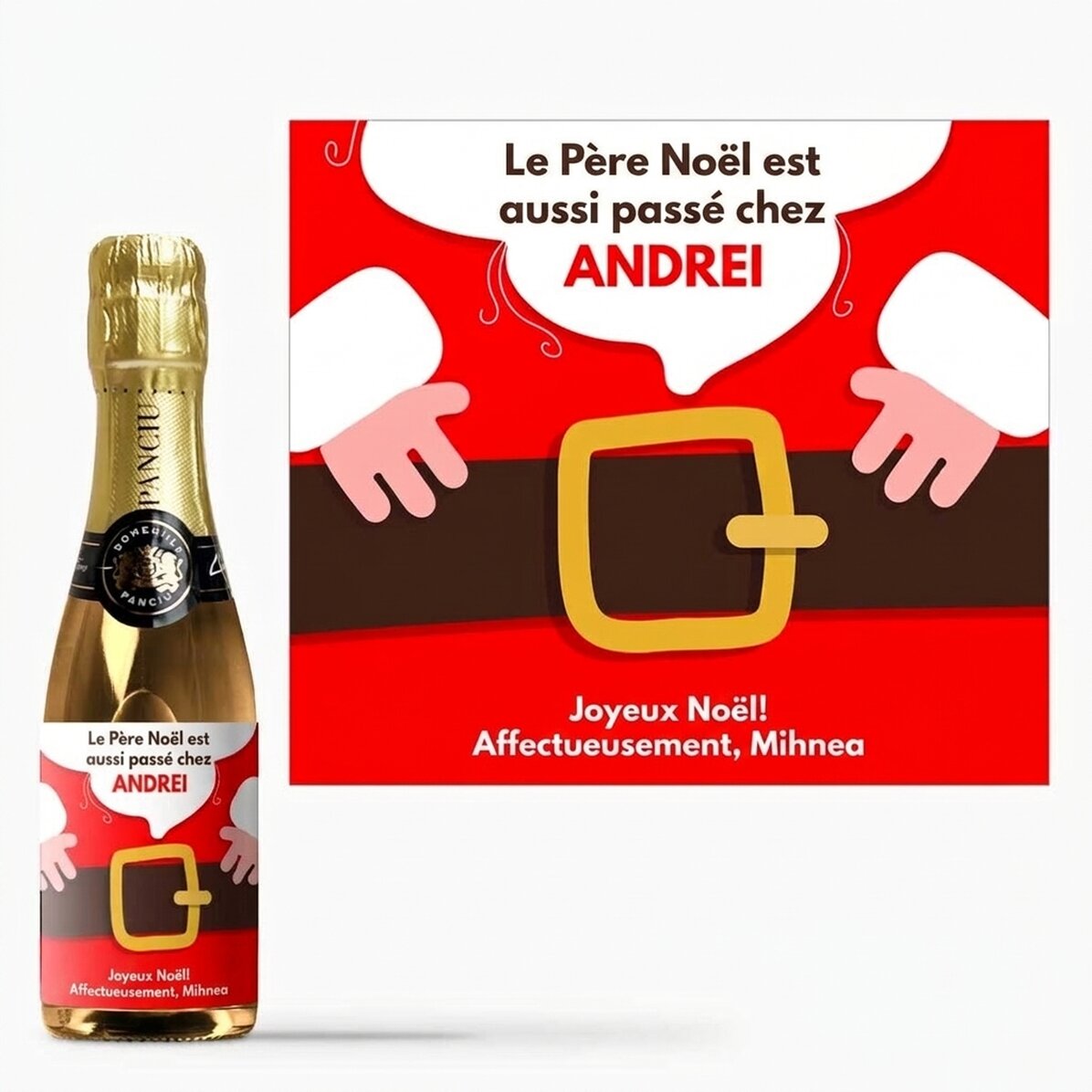 Mini-bouteille de vin mousseux personnalisée avec un message - Le Père Noël est arrivé