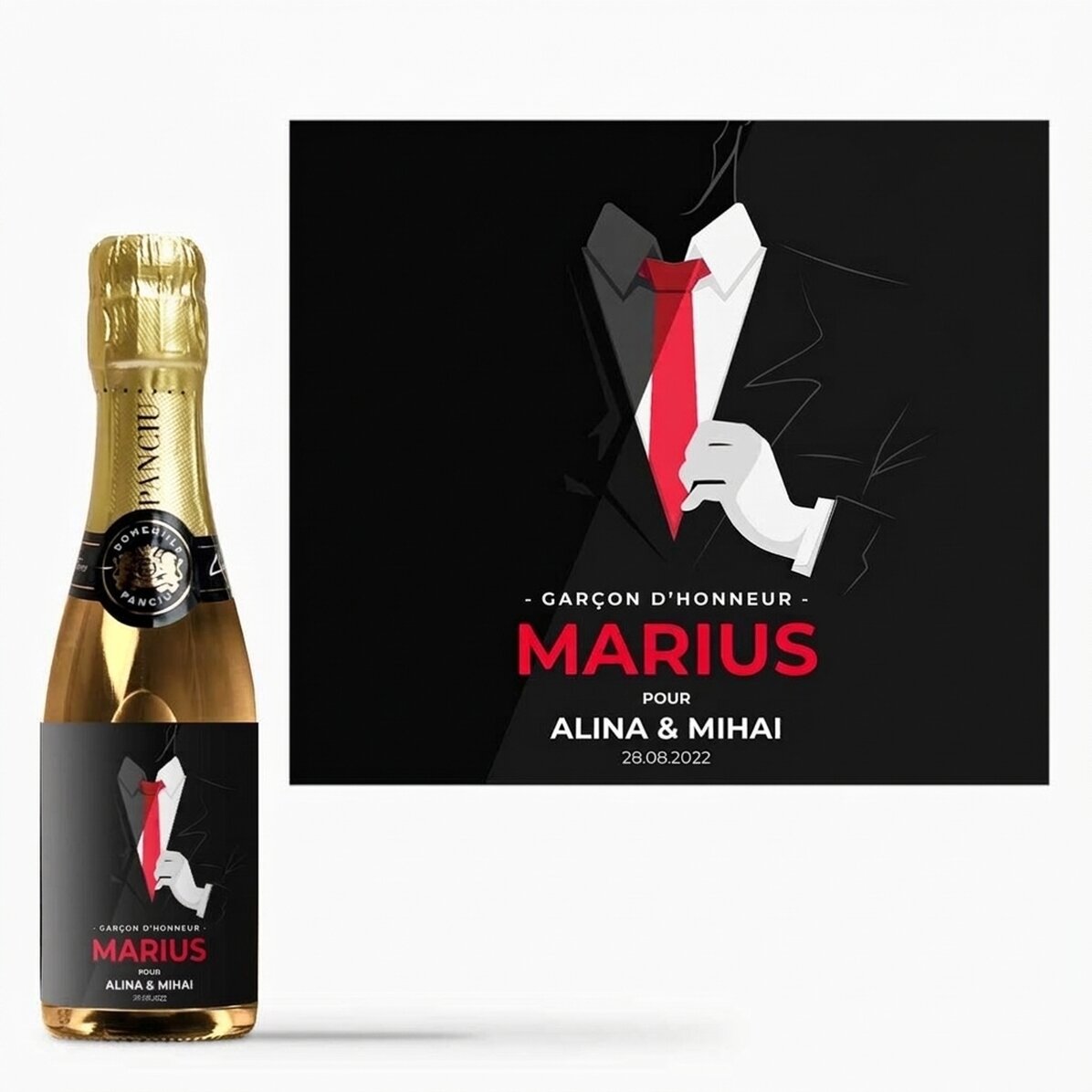 Mini-bouteille de vin mousseux personnalisée avec un texte et un nom - Garçon d