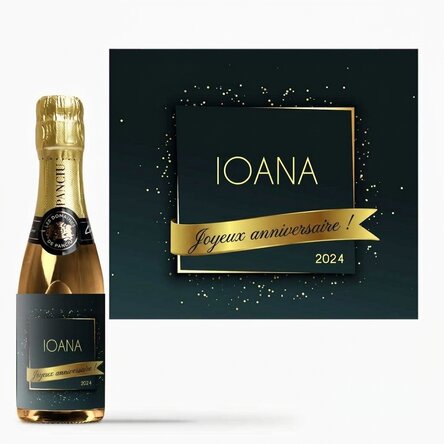 Mini-bouteille de vin mousseux personnalisée avec un prénom - Or
