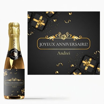 Mini-bouteille de vin mousseux personnalisée avec un message - Joyeux anniversaire