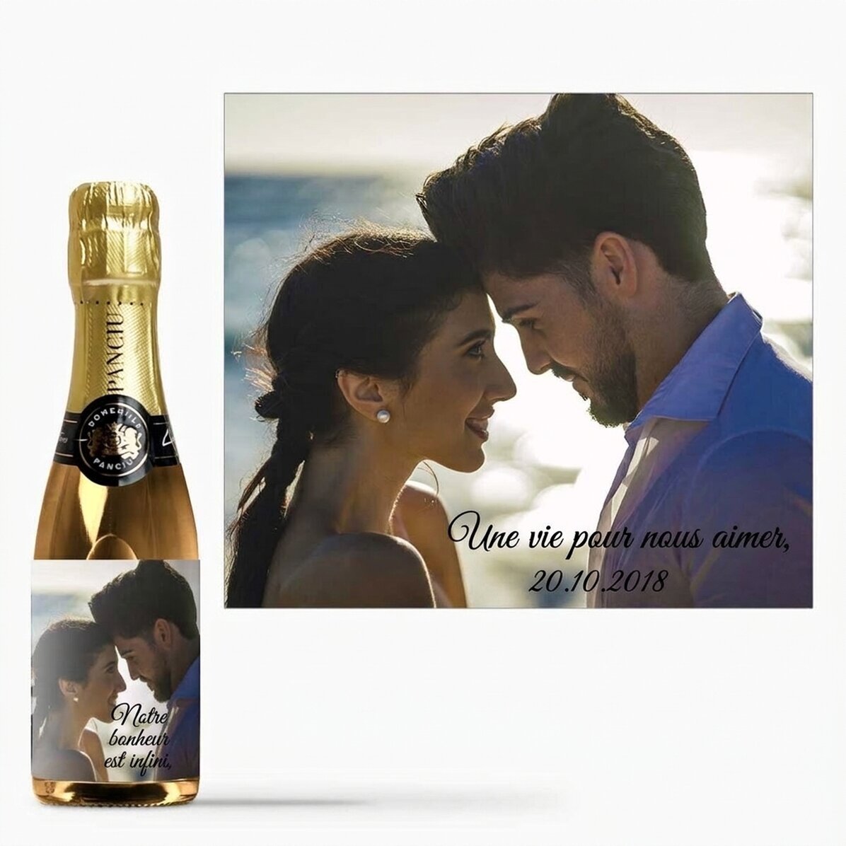Mini-bouteille de vin mousseux personnalisée avec une photo