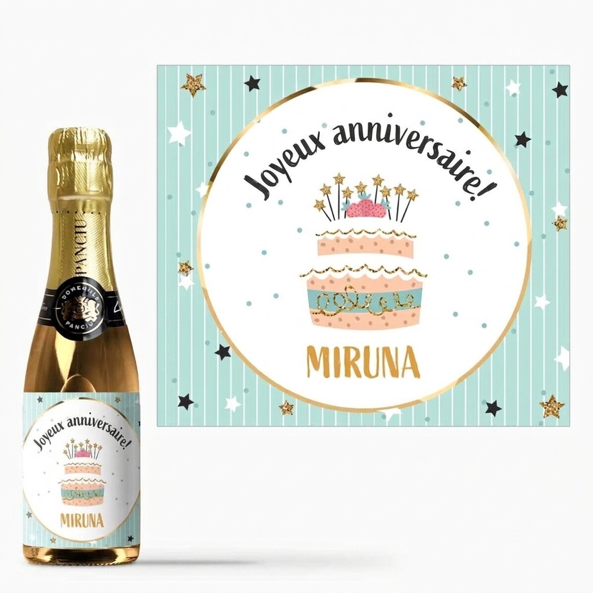 Mini-bouteille de vin mousseux personnalisée pour un anniversaire - Joyeux anniversaire !