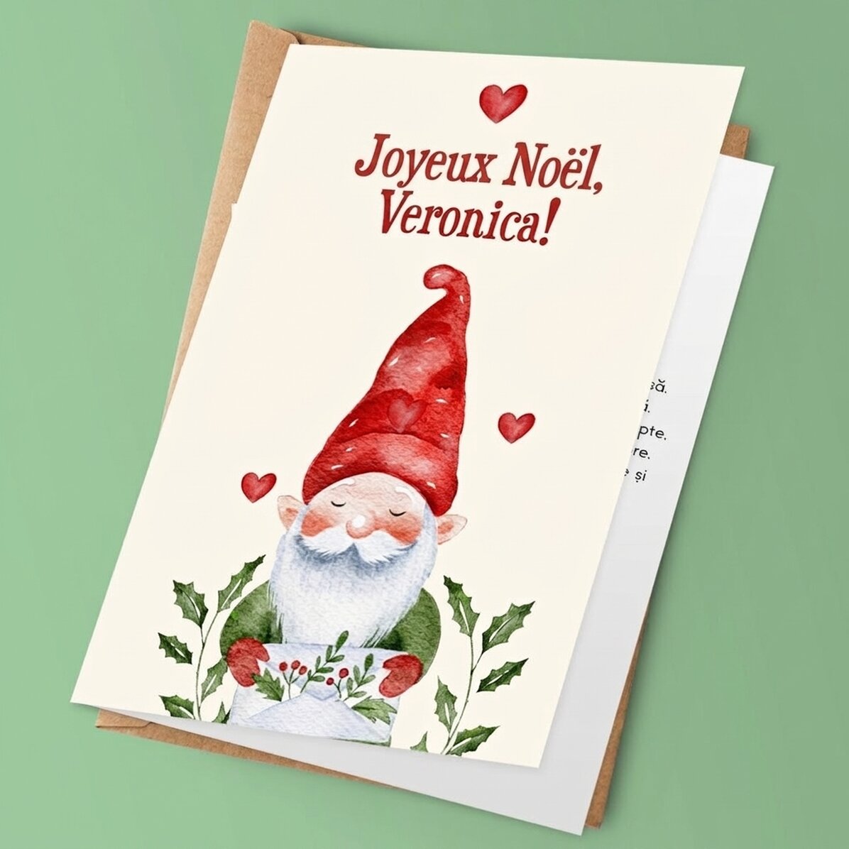 Carte de vœux personnalisée avec un message de Noël - Gnome