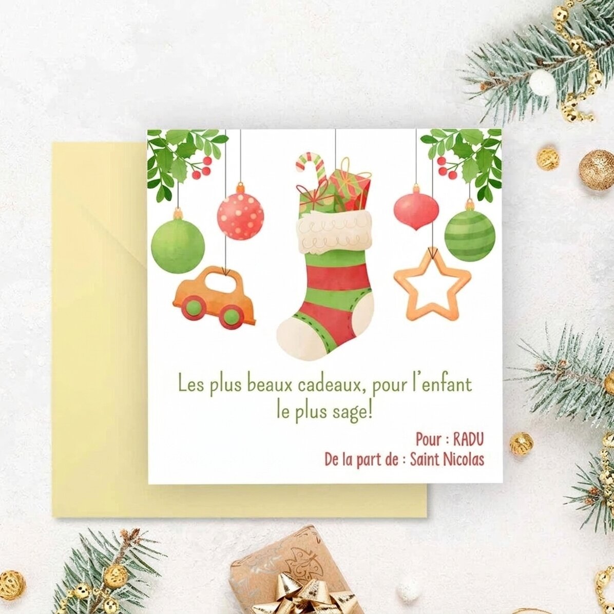 Carte carrée personnalisée avec un message - Message du Père Noël