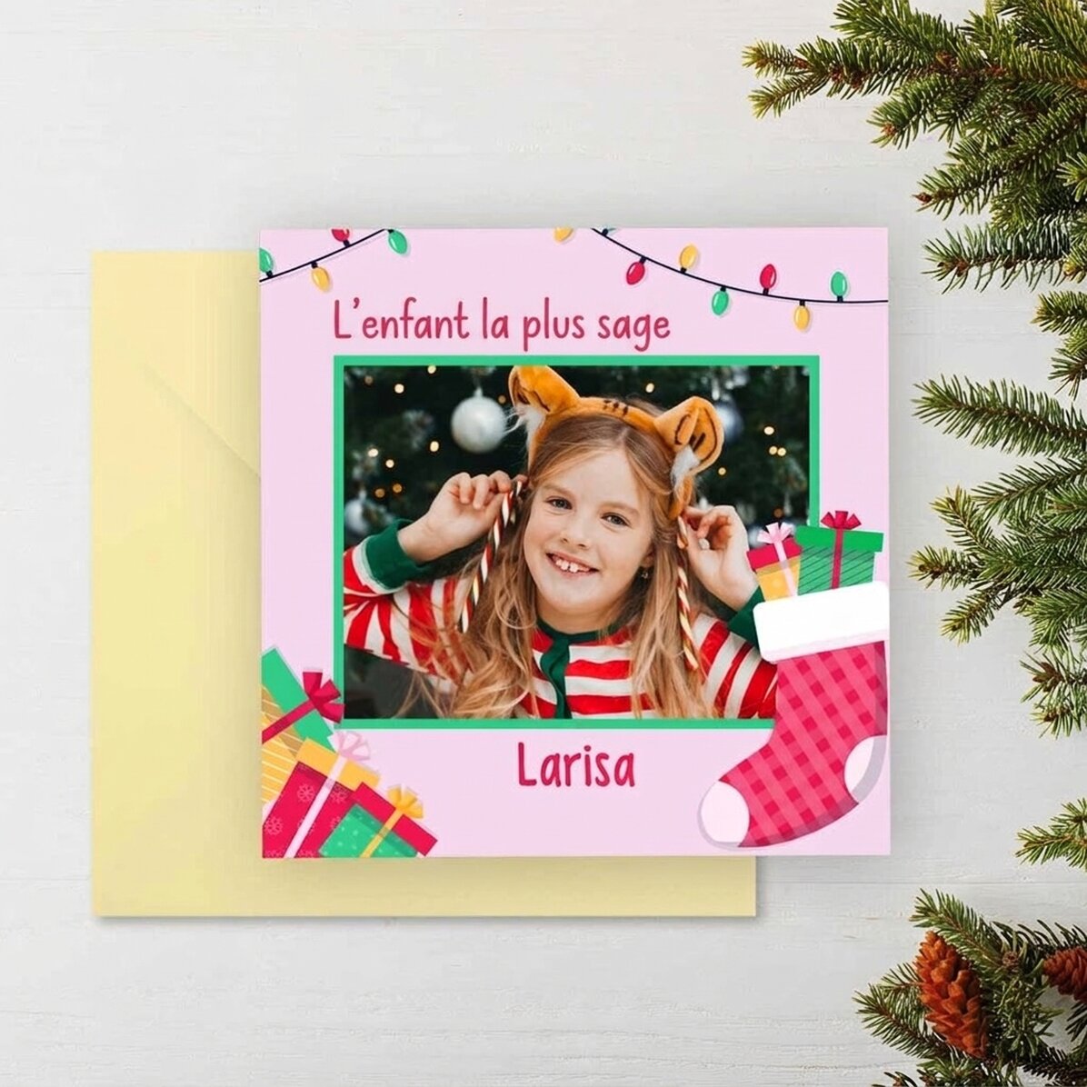 Carte carrée personnalisée avec un message et une photo - Message de Saint-Nicolas