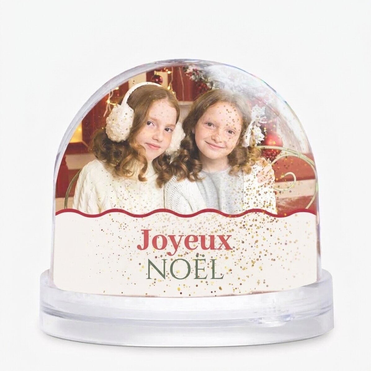 Globe de bureau personnalisé avec un message et 2 photos - Joyeux Noël !