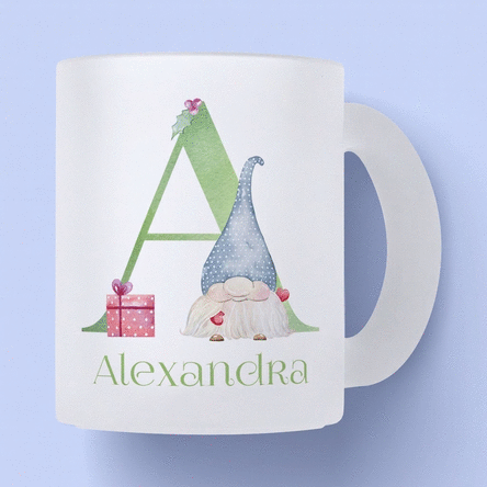 Tasse en verre mat personnalisée avec monogramme et prénom - Noël