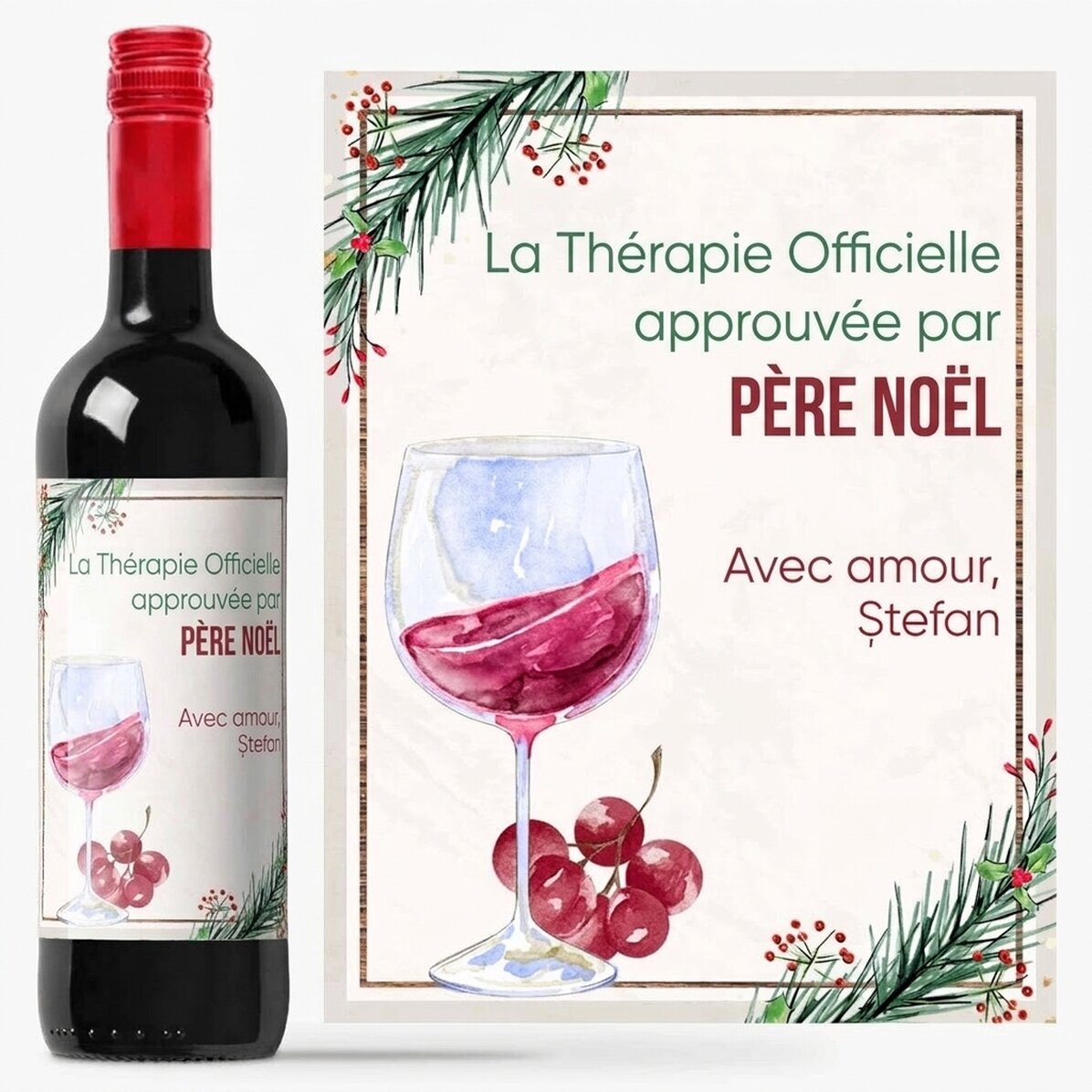 Vin personnalisé avec un message - La thérapie de Noël
