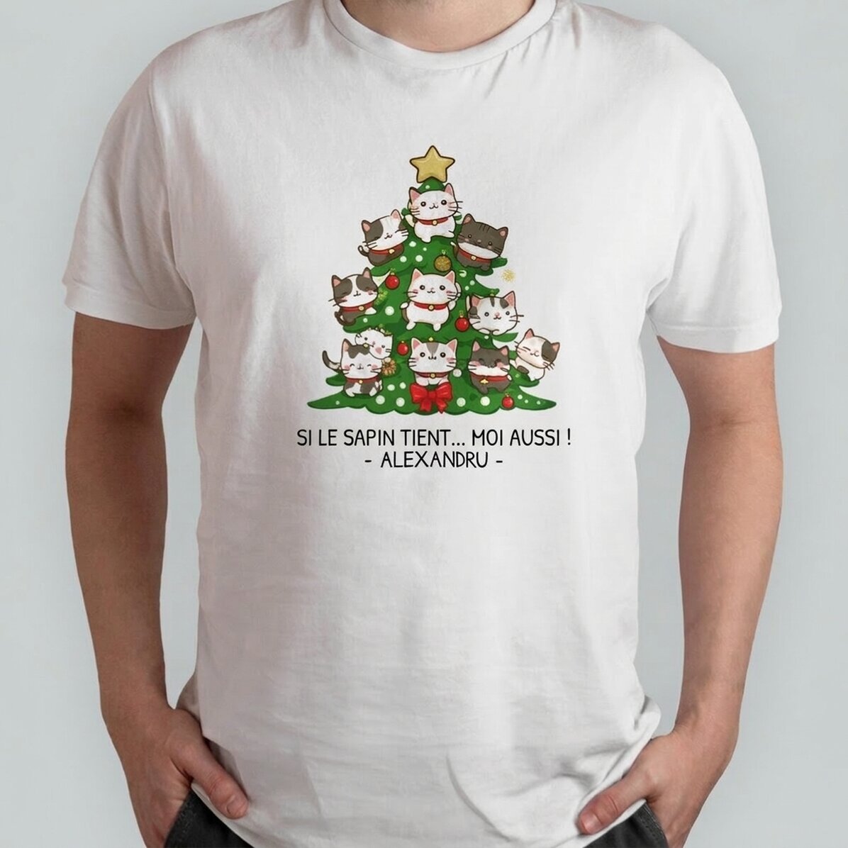 T-shirt en coton personnalisé avec un texte - Catmas tree