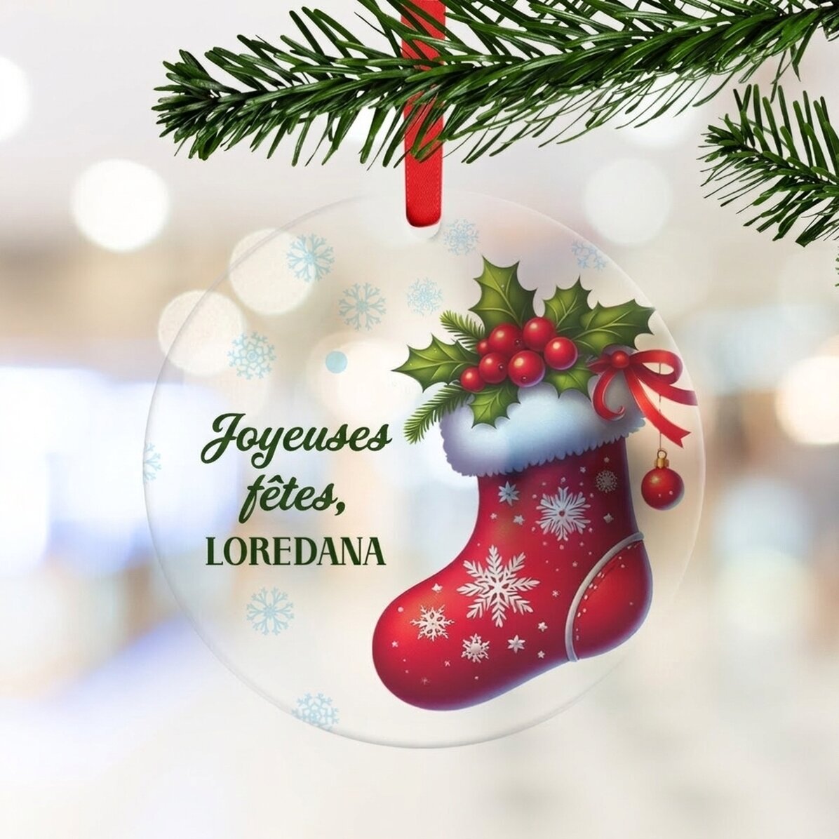 Décoration ronde personnalisée avec message - Joyeuses fêtes