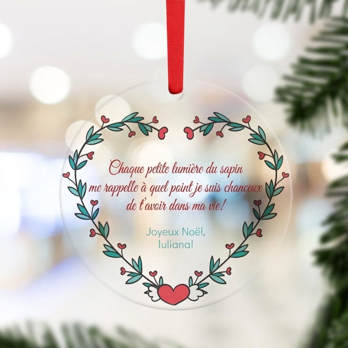 Décoration ronde personnalisée avec un message - Joyeux Noël !