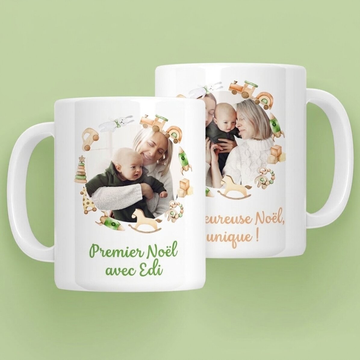 Tasse personnalisée avec un texte et 2 photos - Premier Noël