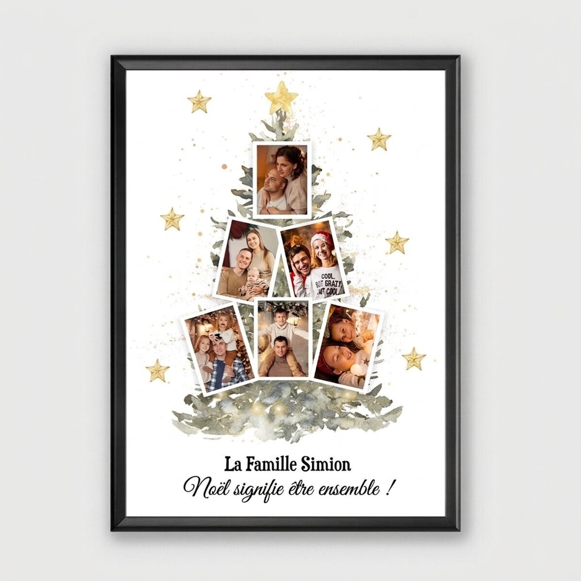 Tableau personnalisé avec 6 photos et un texte - Sapin de Noël