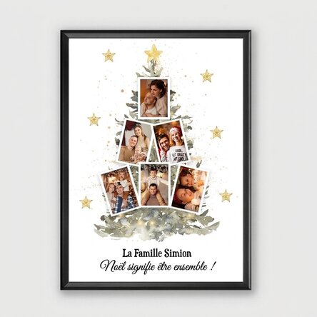Tableau personnalisé avec 6 photos et un texte - Sapin de Noël