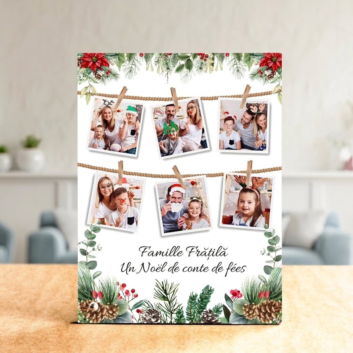 Cadre photo de bureau personnalisé avec des photos et un texte - Histoire de Noël