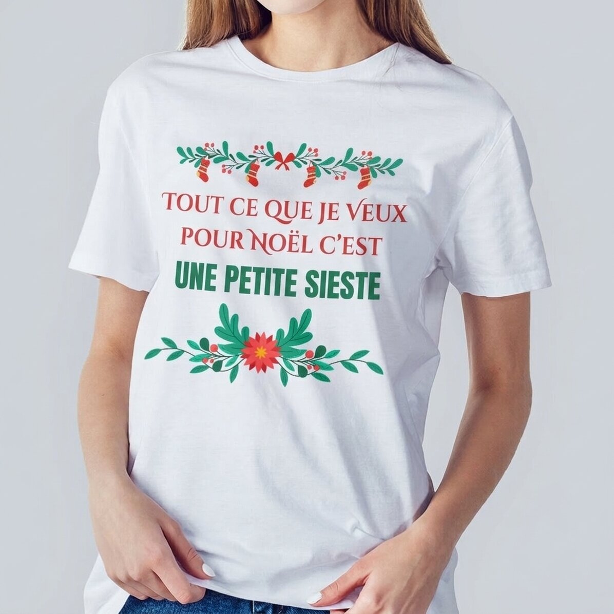 T-shirt en coton personnalisé avec un texte - Souhait de Noël