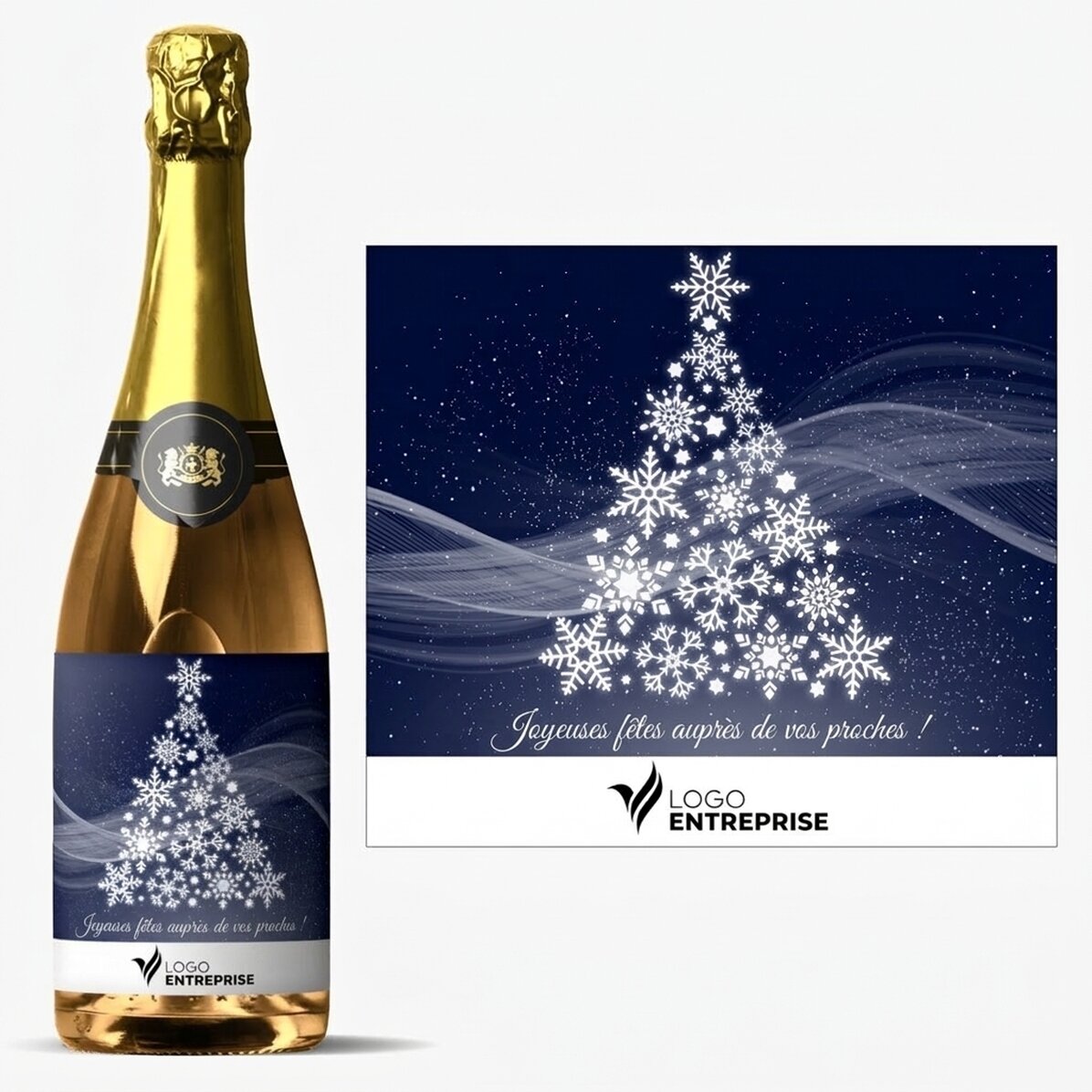 Vin mousseux personnalisé avec logo et message - Joyeux Noël !
