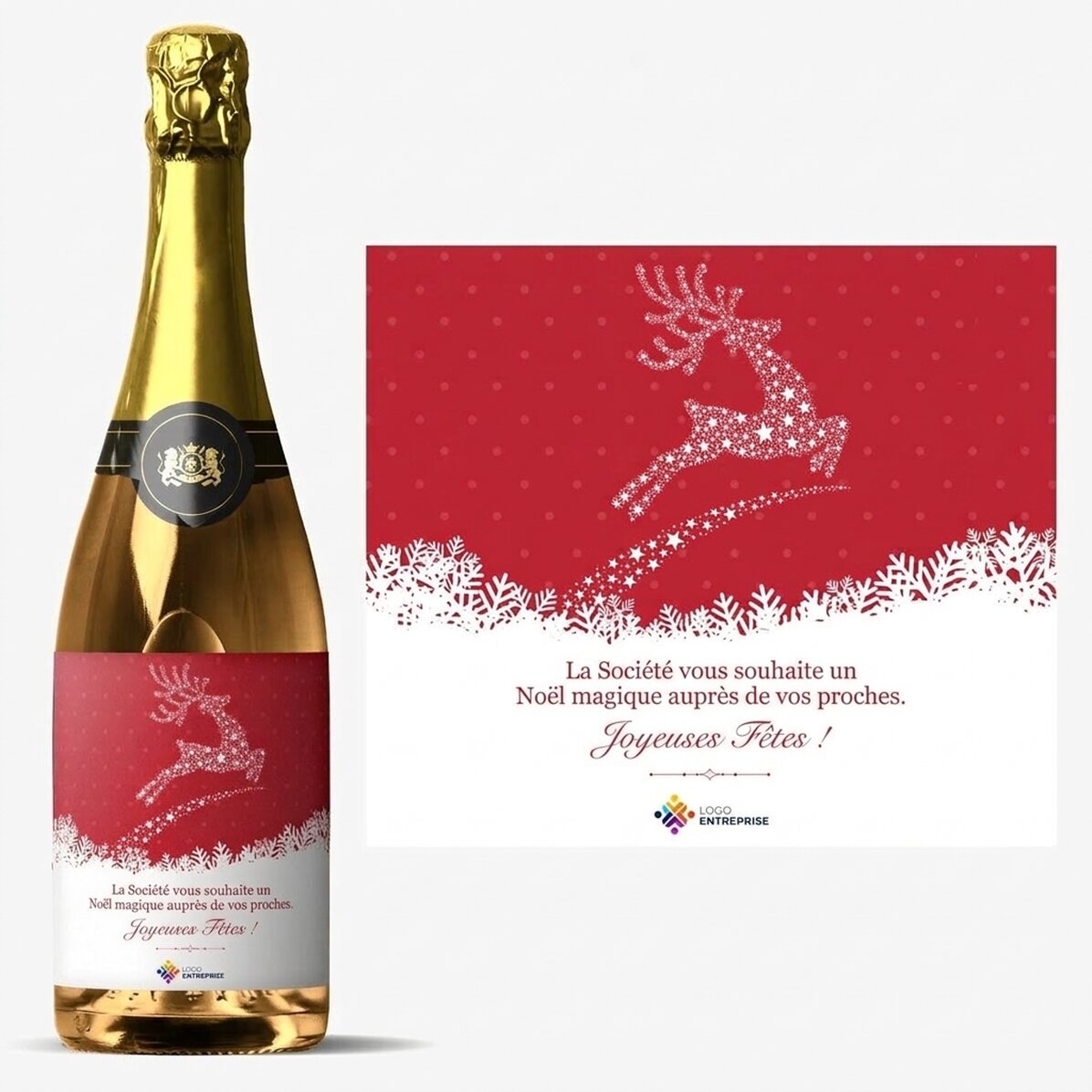 Vin mousseux personnalisé avec logo et message - La magie de Noël