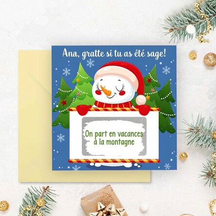Carte à gratter personnalisée avec message - Bonhomme de neige