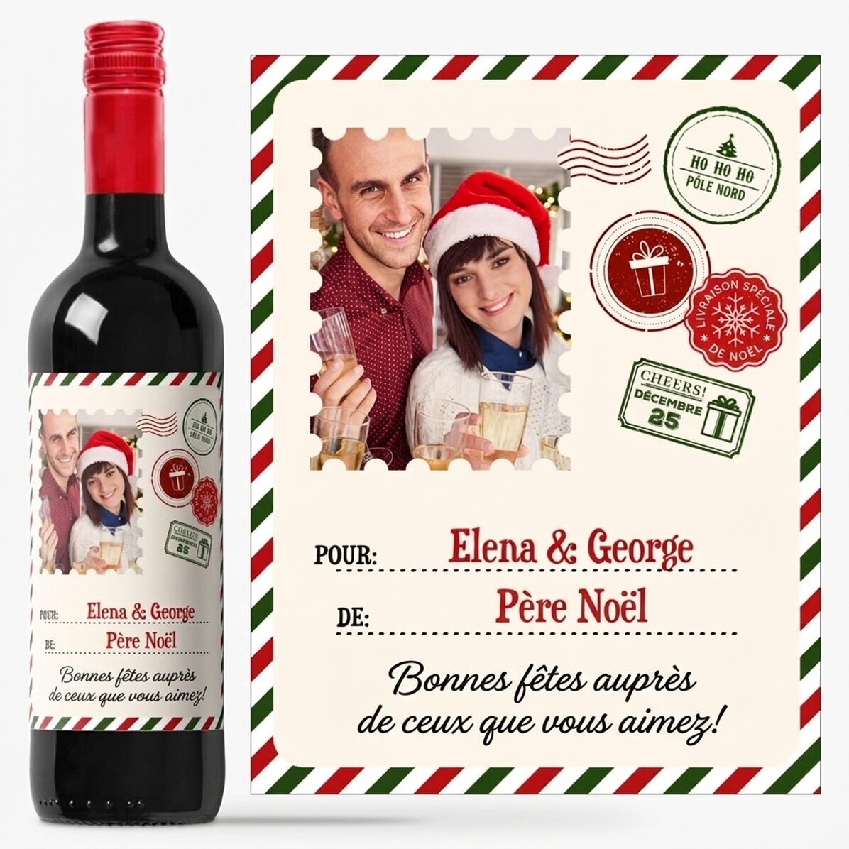 Vin personnalisé avec photo et message - De la part du Père Noël