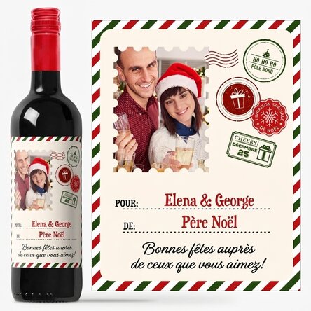 Vin personnalisé avec photo et message - De la part du Père Noël