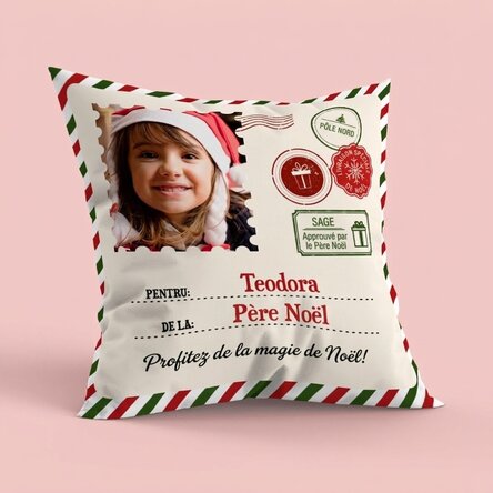 Coussin personnalisé avec photo, grand format - Du Père Noël