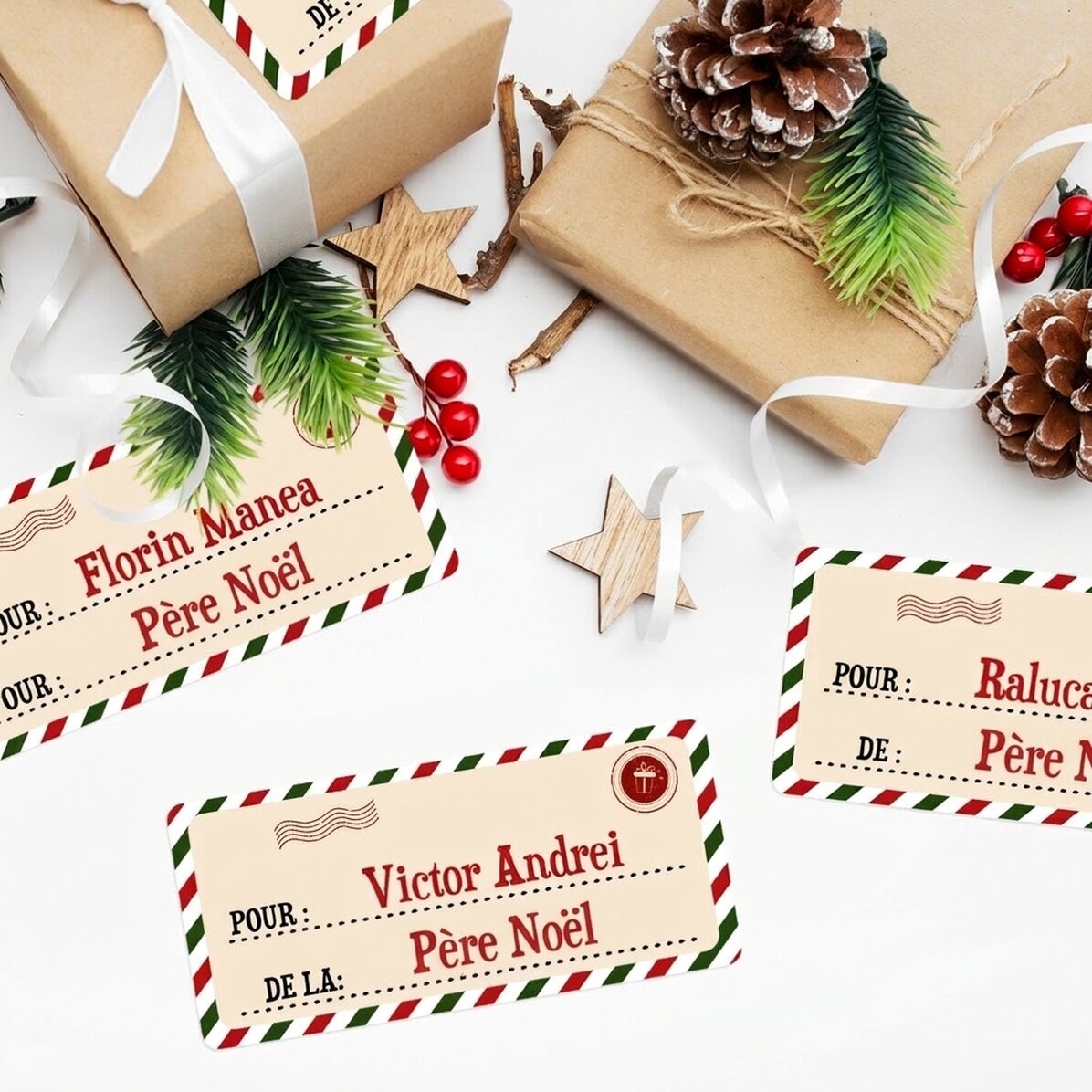 Lot de 4 autocollants (étiquettes adhésives) 11 x 5 cm personnalisés avec un message – de la part du
