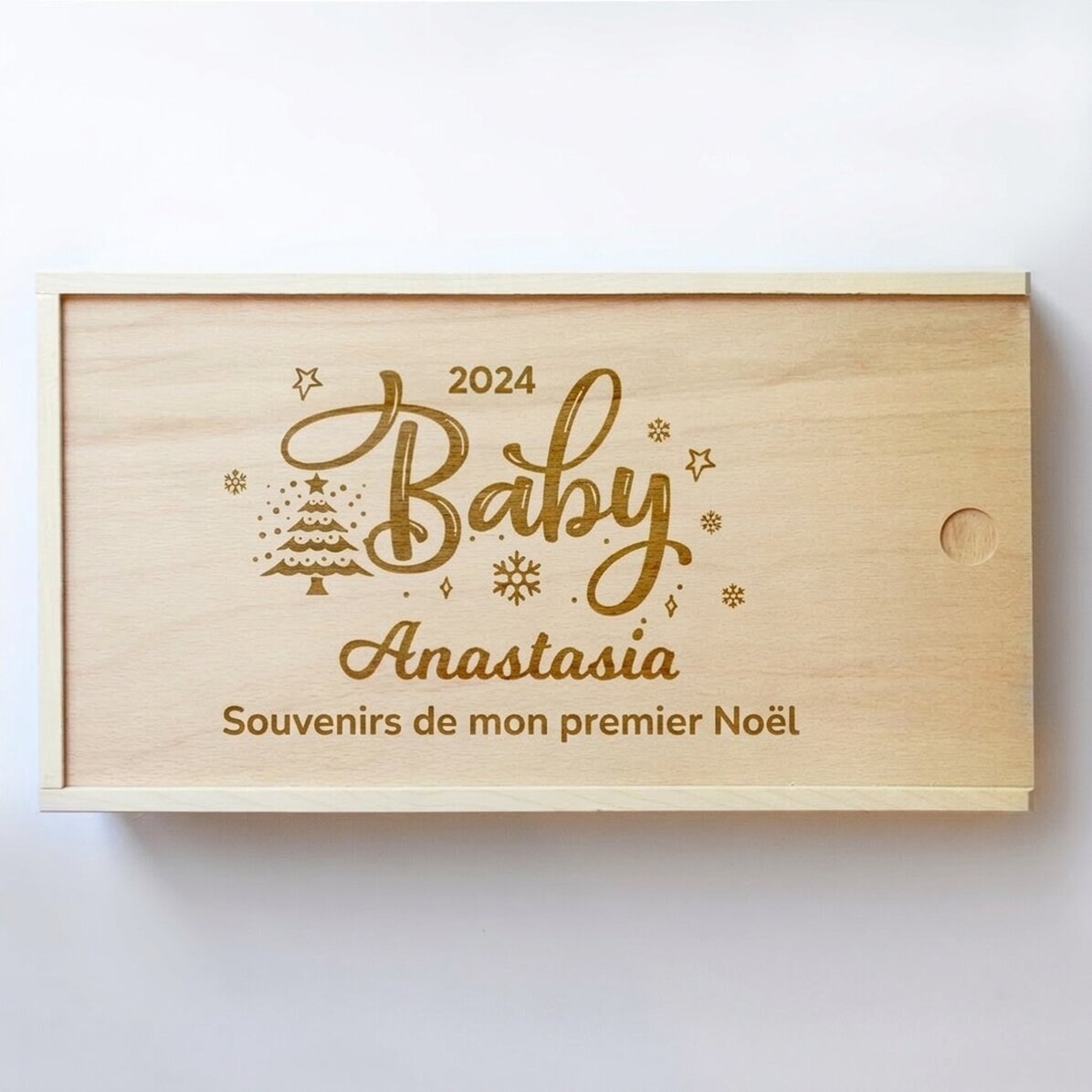 Coffret cadeau personnalisé en bois - Souvenirs du premier Noël