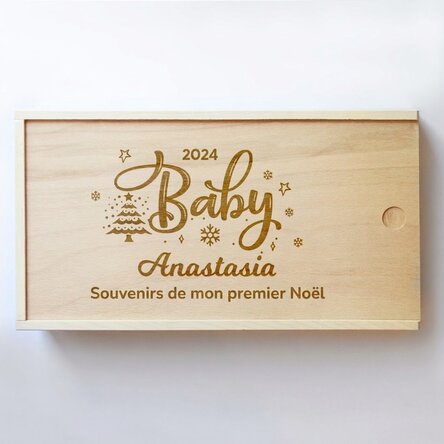 Coffret cadeau personnalisé en bois - Souvenirs du premier Noël