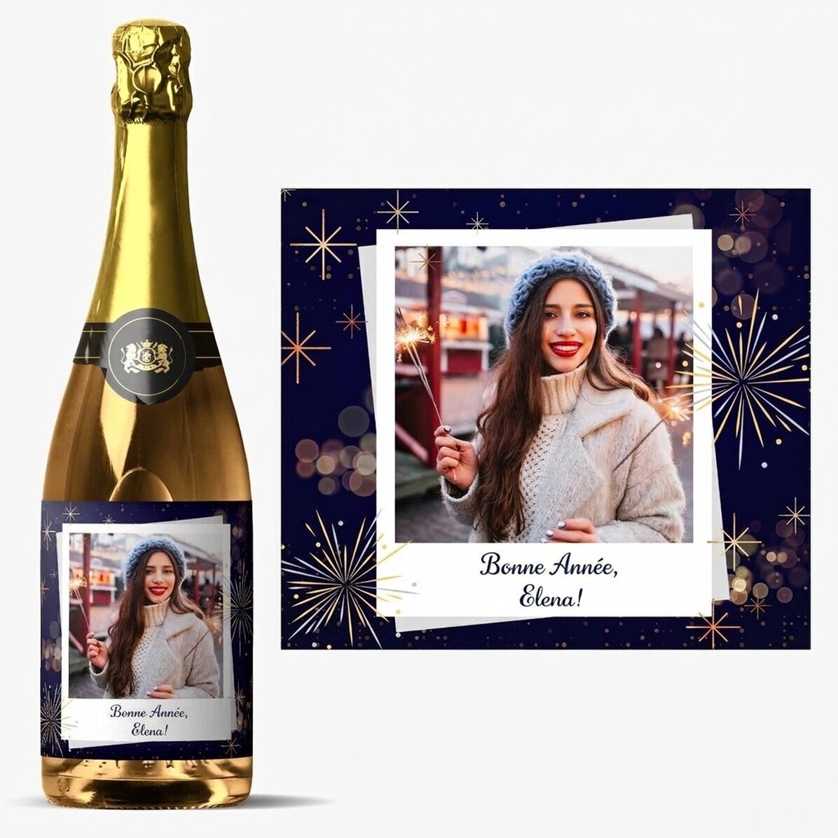 Vin mousseux personnalisé avec une photo et un message - Bonne année !