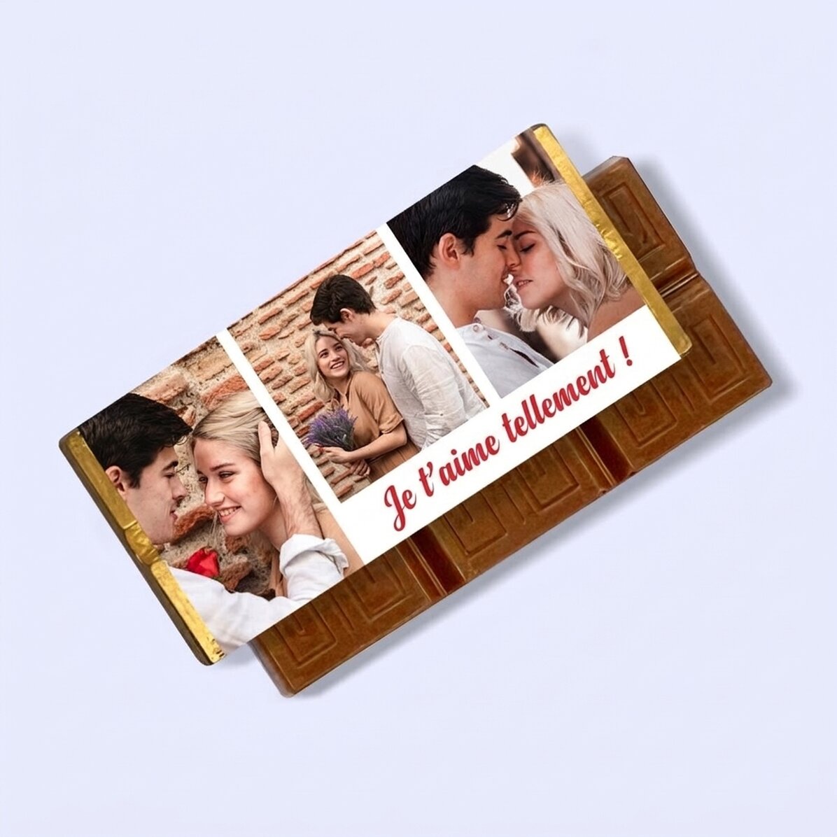 Mini-tablette de chocolat personnalisée avec 3 photos et un message