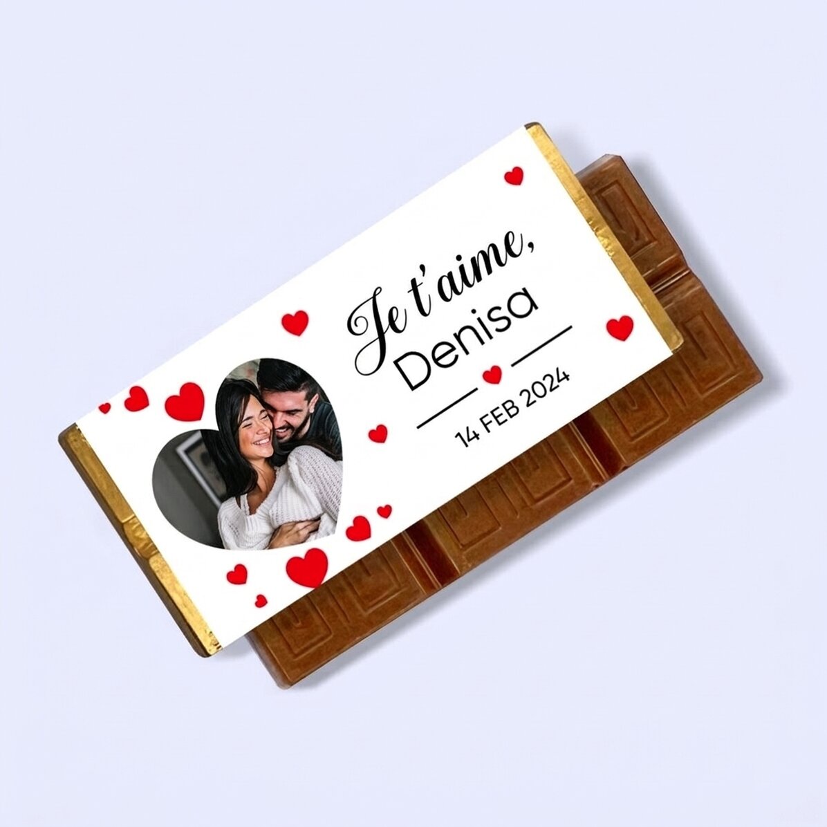 Mini-tablette de chocolat personnalisée avec une photo et un message - Je t