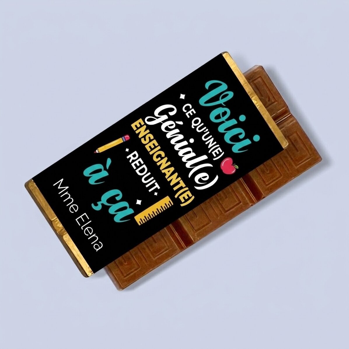 Mini-tablette de chocolat personnalisée avec un message pour les professeurs