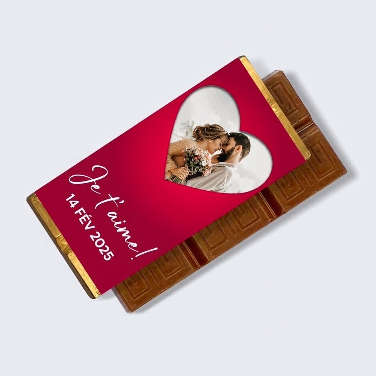 Mini-tablette de chocolat personnalisée avec une photo et un message - Heart
