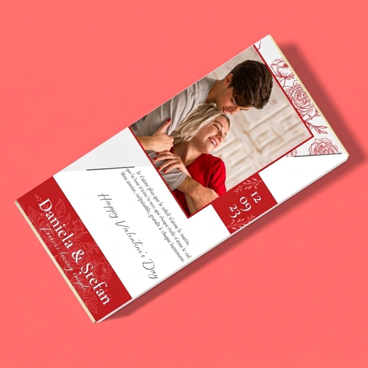 Chocolat personnalisé avec une photo et un texte - Love & Roses